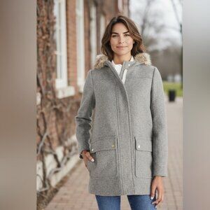 J Crew Factory Vail Heather Gray Hooded Wool Blend Coat Parka Size 4 A-Line